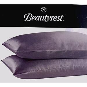 2 Pc Beautyrest STANDARD Satin Pillowcases Charcoal Gray Silky Luxe Therapy Hair